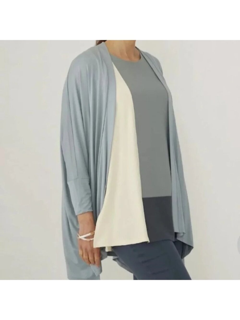 NEW MarlaWynne Sea Mist Blue Open Front Lightweight Cardigan - Large
